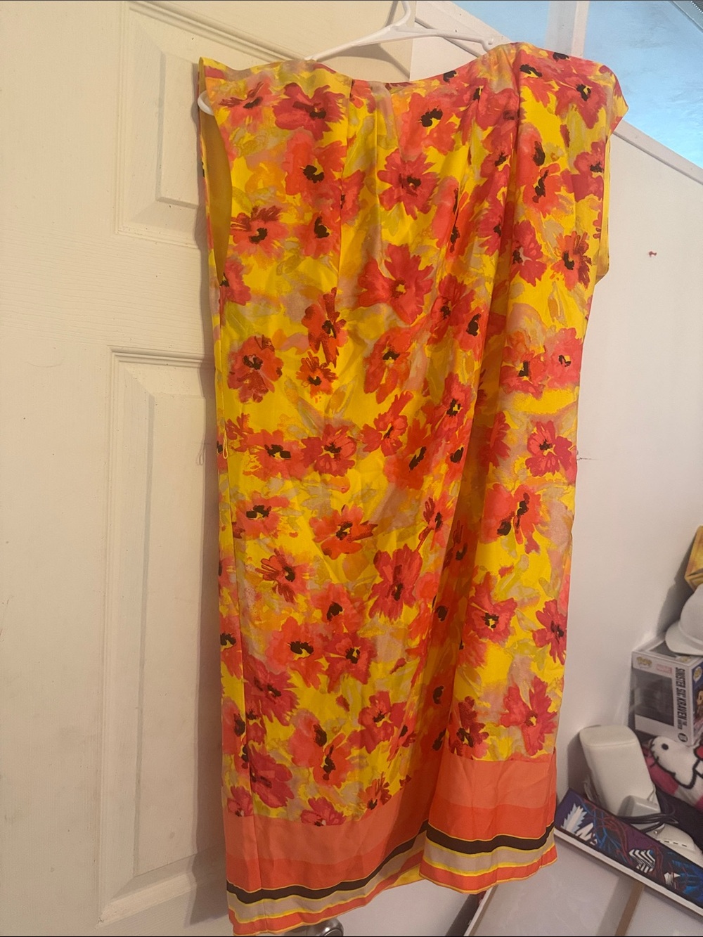 LOFT Yellow Floral Sheath Dress with Pink-Red Blooms